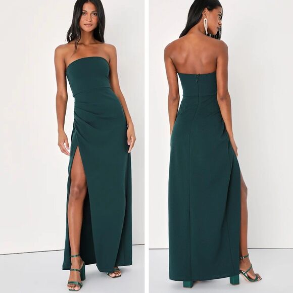 Lulus Foxy Emerald Green Strapless Maxi Dress Size Small Wedding Guest Cocktail - Picture 1 of 9